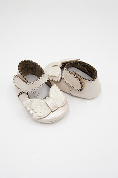 Beybium Baby Girl Velcro Genuine Leather Cream Bow Booties Shoes
