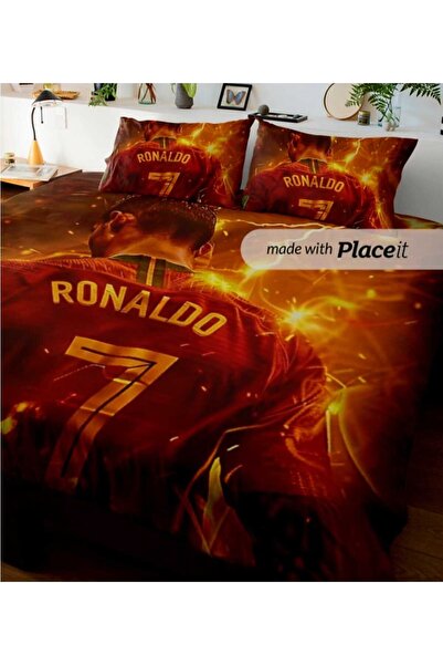 Elmas Dizayn طقم غطاء لحاف مزدوج بتصميم خاص 240×260 سم من القطن الساتان كريستيانو رونالدو 4 قطع
