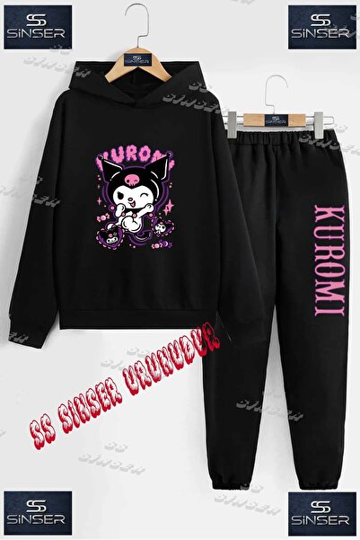 SS SİNSER Детски унисекс комплект с качулка и качулка с принт „KUROMI PINK HE...