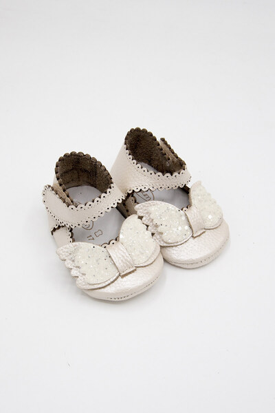 Beybium Baby Girl Velcro Genuine Leather Cream Bow Booties Shoes