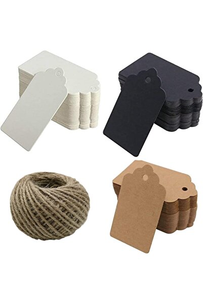 naturevo 150 Adet 300 gr Hediye Etiketi (Beyaz, Siyah, Kraft) + 30 Metre Jüt ...