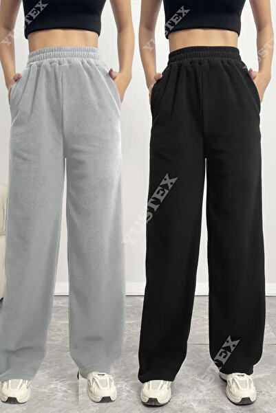 KİNNEAS 2 τεμάχια Γυναικεία Μαύρα + Γκρι Παντελόνια Μεγάλου Μεγέθους Φαρδιά Π...