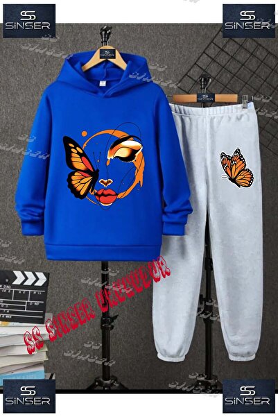 SS SİNSER Παιδικό Unisex Σετ Φόρμας με Κουκούλα με Ειδική Στάμπα "KELEBEK GIR...