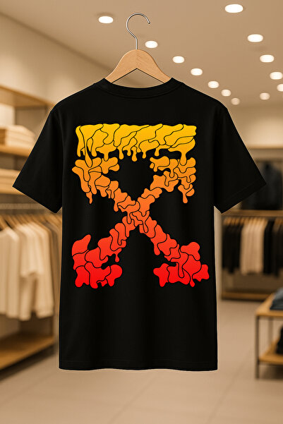 CC STORE Tricou unisex supradimensionat Off-White cu imprimeu picurat, 100% bumbac, material gros și respirabil