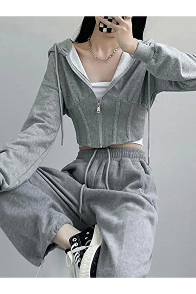 Gofeel 3 İplik Şardonlu Fermuarlı Modern Uzun Kollu Kesim Korse Ceket