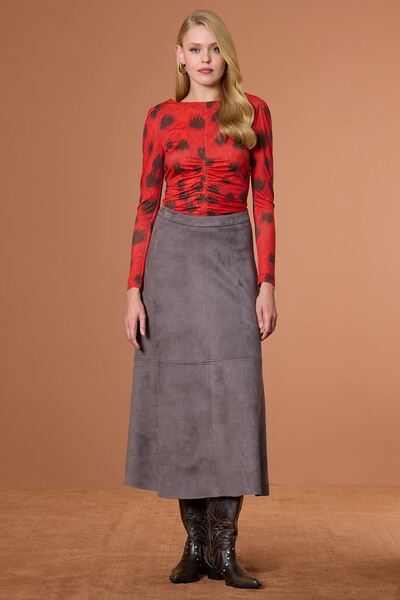 UPGRADE Parçalı Süet Etek Gri