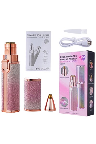 Toybox Rose Gold 2 IN 1 Rechargeable Epilator Electric Eyebrow Trimmer Female Body Facial Lipstick Shape