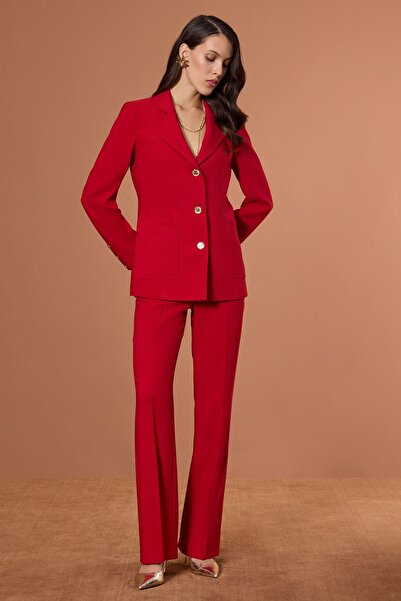 UPGRADE Gold Düğmeli Pantolon Kırmızı