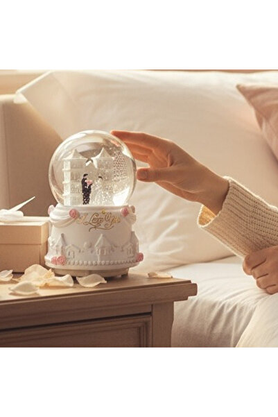 keyfim shop Gelin Damat Temalı Büyük Boy Püskürtmeli Müzikli Işıklı Kar Küresi