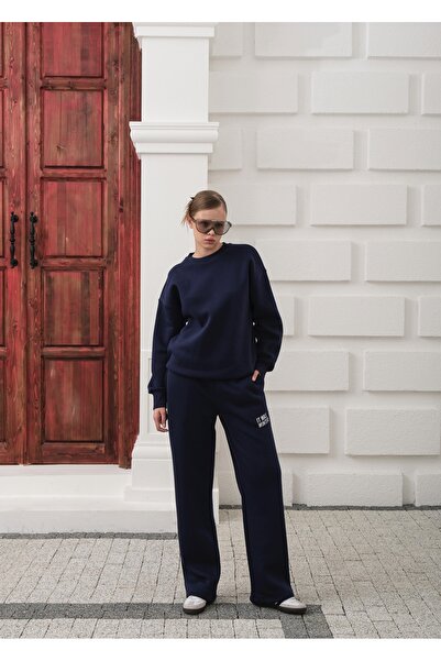 OUZ Front Basic Back Patch Detailed 3 Thread Cotton Ribbed Tracksuit Set