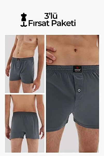 Erdem Erkek Penye Boxer 3 'Lü Paket-Füme