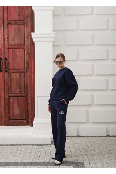 OUZ Front Basic Back Patch Detailed 3 Thread Cotton Ribbed Tracksuit Set