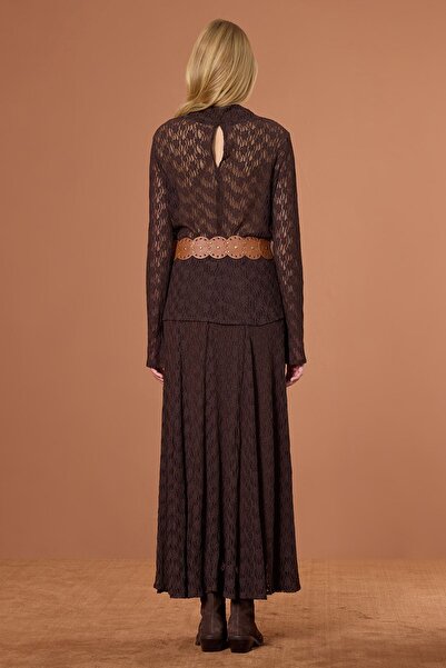 UPGRADE Çiçekli Dantel Bluz Kahverengi