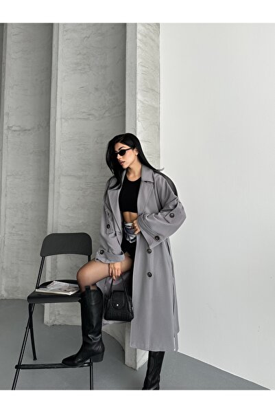 Fashionbox Women's Oversized Lined Rayon Trench Coat 25102