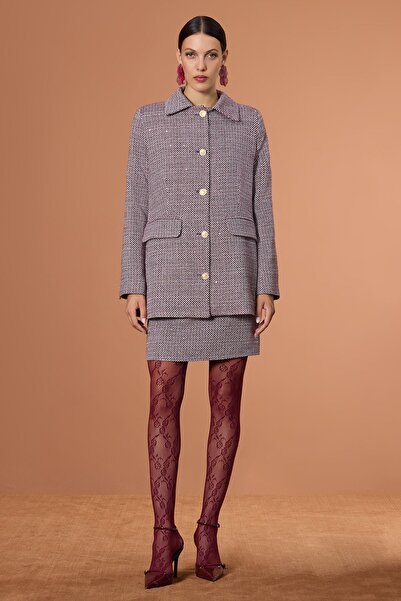 UPGRADE Gold Düğmeli Uzun Ceket Bordo