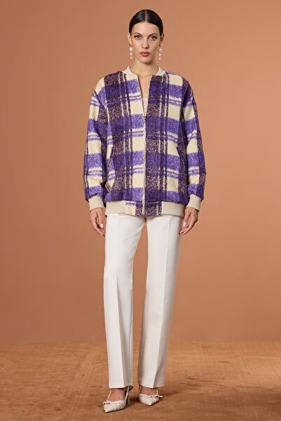 UPGRADE Arka Nakışlı Ekose Mont Mor