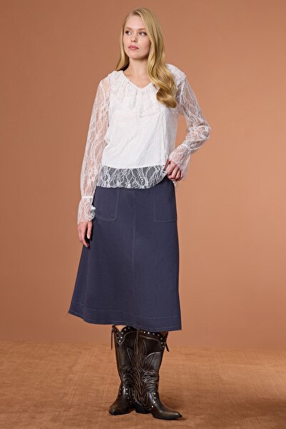 UPGRADE Kontrast Dikişli Etek Lacivert