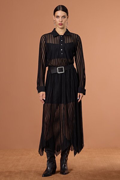 UPGRADE Bel Elastik Tül Etek Siyah