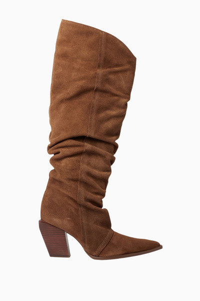 Schutz Western Knee Kahverengi Süet, Diz Boyu Blok Topuklu Çizme