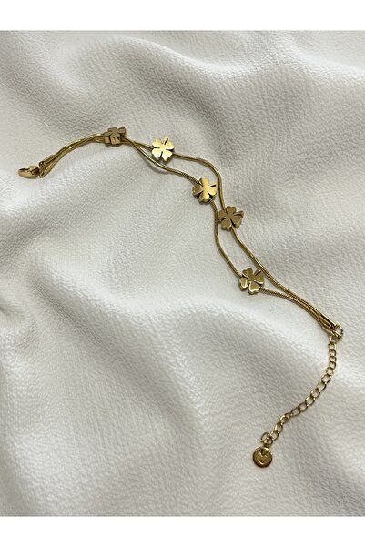 Çelik Lucky Store Gold 5 Yaprak Yonca Bileklik