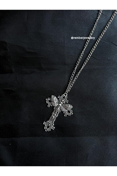 REMBER JEW Y2k Skull Haç Zincir Kolye / Goth punk gümüş Kaplama Haç Kolye