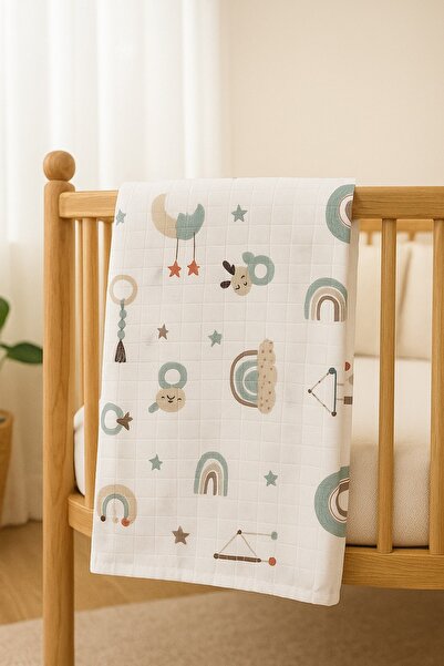 Abelia Baby Organik Pamuklu Müslin/Polar Çift Taraflı Wellsoft Bebek Battaniyesi
