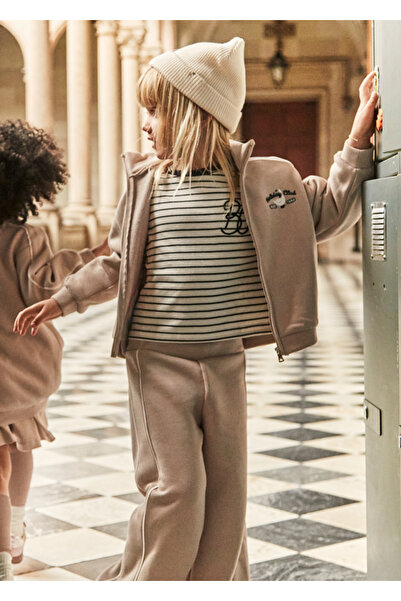 MAYORAL 4-10 Years Old Girl's Ribbed Cardigan and Sweatpants Set - Beige