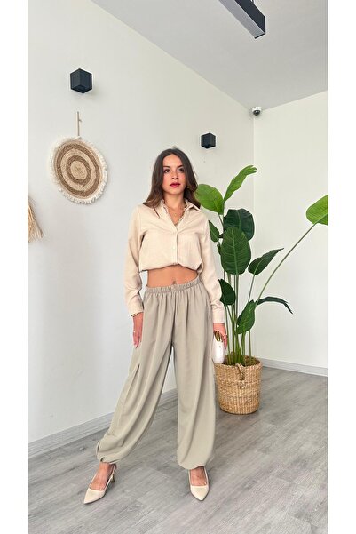 modadagiyim Women's Elastic Waist Pocketed Comfortable Baggy Trousers