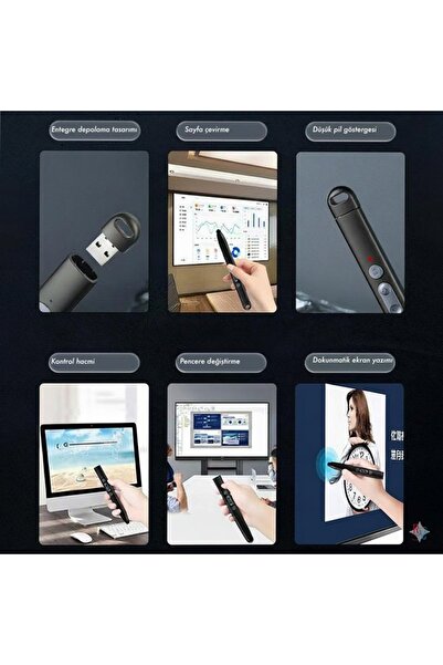 redmud teknoloji Akıllı Tahta Dokunmatik Yazım Kalemi Kablosuz Lazerli Fiber Uçlu Dijital Slayt Sunum Kumandası