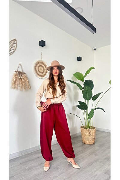 modadagiyim Women's Elastic Waist Pocketed Comfortable Baggy Trousers