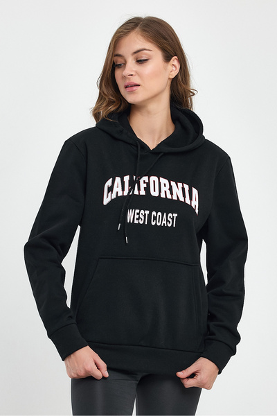 Superlife Hanorac cu glugă pentru femei, confortabil, cu fleece, cu 3 fire, cu imprimeu California West, SPR24SWK08