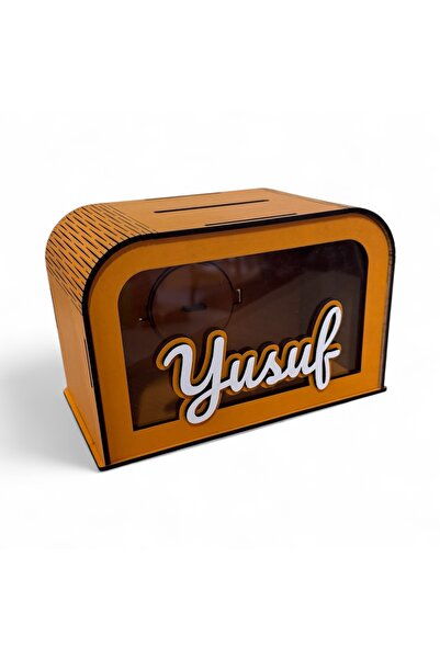 UNT Kişiye Özel İsimli Ahşap Kumbarası – Turuncu Renk MDF Tasarım