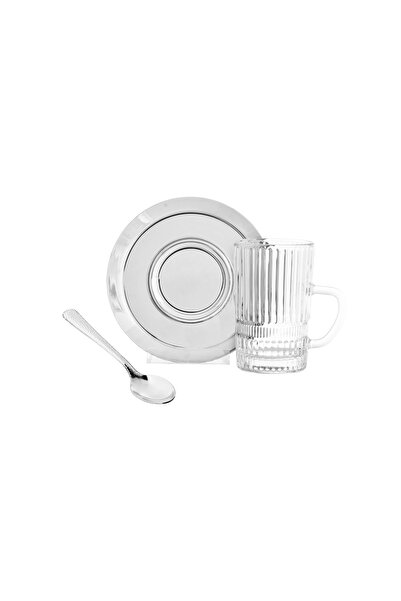 casa rosa طقم شاي زجاجي مكون من 18 قطعة مع صحن من الفولاذ المقاوم للصدأ