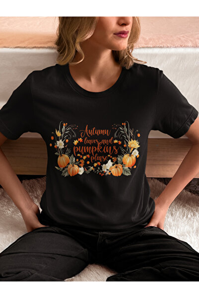 MAGORS تي شيرت نسائي من القطن بياقة دائرية وطباعة اليقطين لعيد الهالوين