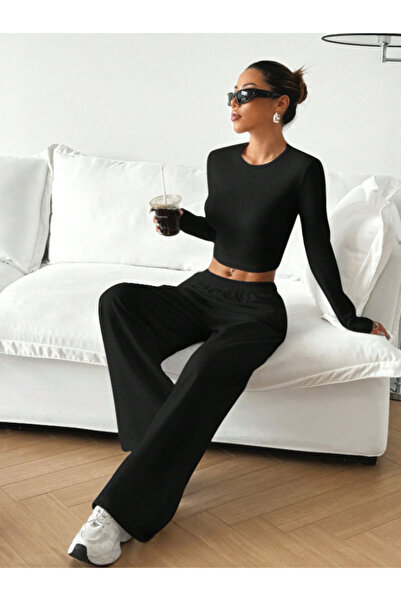 KİNNEAS Γυναικείο μαύρο παντελόνι μεγάλου μεγέθους φαρδύ φαρδύ παντελόνι SIX ...