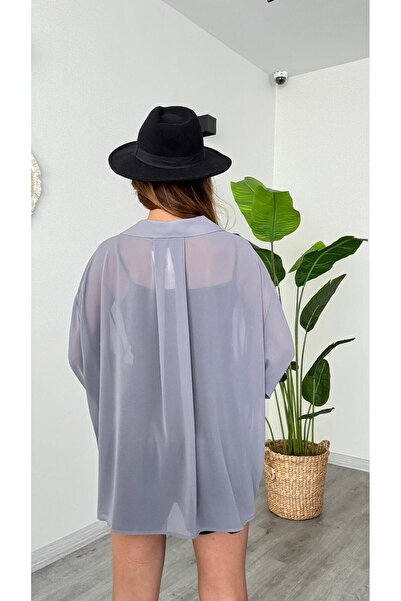 modadagiyim Women's Long Chiffon Shirt with Pockets Very Stylish