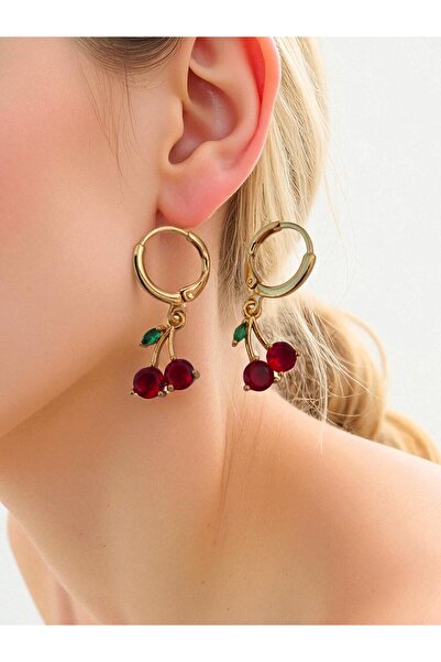 glanssieraad Altın Kaplama Paslanmaz Çelik Kiraz Sallanan Küpe – Canlı ve Zarif Tasarım