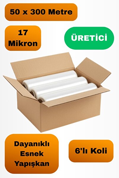 TRUVA 6 Adet 1 Koli Streç Film 17 Mikron 300 Metre Palet Sarma Kargo Paketlem...