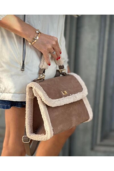 Butik Tacca Mocha Model Suede Women's Hand and Shoulder Bag