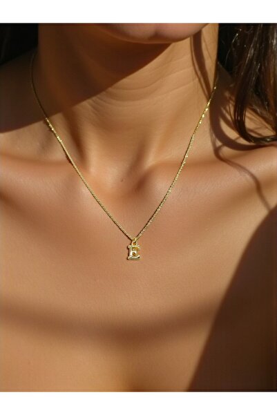 renery E Harfi 316l Paslanmaz Çelik Zincir Altın Kaplama Kolye Hediye Kalp Se...