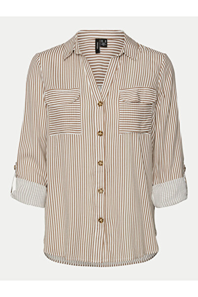 Vero Moda Γυναικείο Πουκάμισο μπεζ VERO MODA-10275283 ΚΑΦΕ ΦΑΚΕΣ ΧΙΟΝΟΛΕΥΚΟ