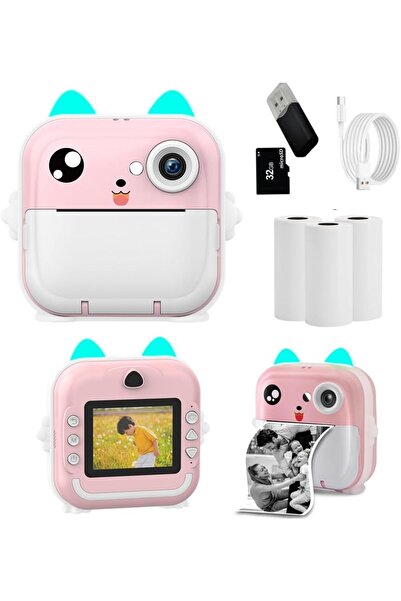 Generic كاميرا طباعة فورية للأطفال | صور بدقة ٤٨ ميجابكسل، فيديو عالي الدقة ١٠٨٠ بكسل، هاتف متصل، وبطاقة ذاكرة ٣٢ جيجابايت متضمنة
