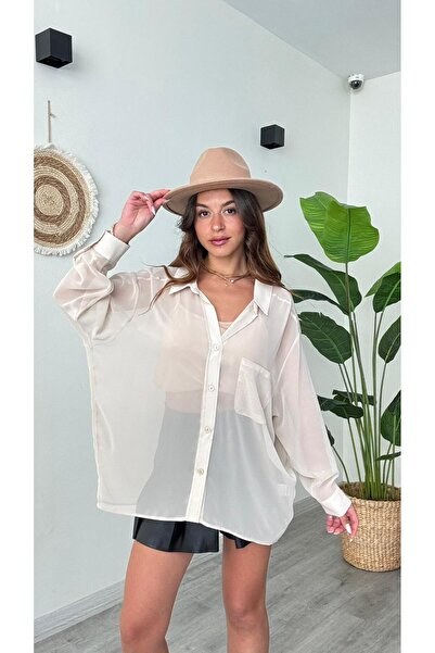 modadagiyim Cămașă lungă din șifon pentru femei, foarte elegantă, cu buzunare