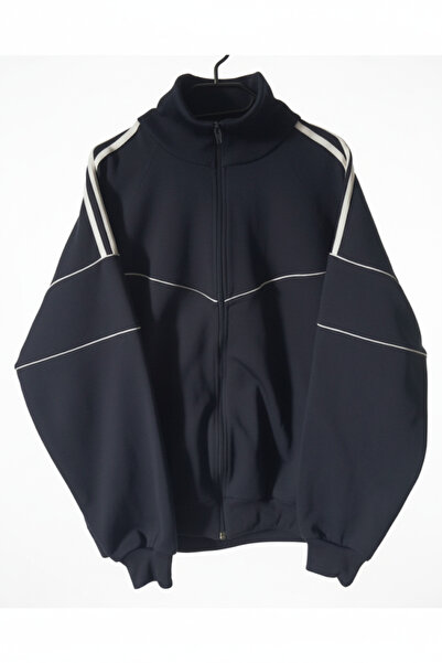 Gofeel Oversize Vintage Siyah Kalın Kumaş Fermuar Detaylı Hırka (3 İplik)