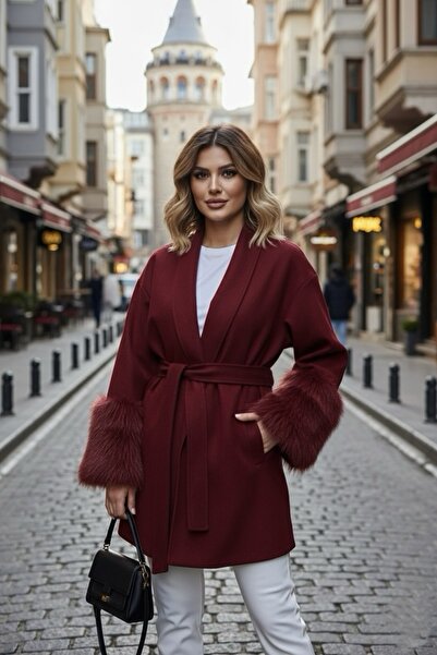 Bersi Butik Palton din cașmir cu blană