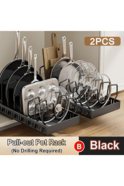 Choice5 2PCS Black Pot rack Pull out Pots and Pans Organizer Sliding Pot Lid ...
