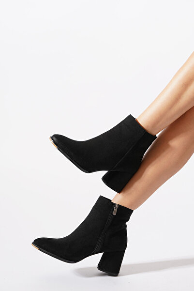 Himushe Yersa Kadın Alçak Ökçeli Topuklu Bot Siyah Süet
