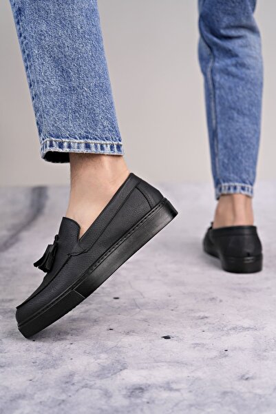 Zapatos SLW153 Bloom Bağcıksız Püsküllü Cilt Erkek Günlük Spor Klasik Ayakkabı CST - Siyah