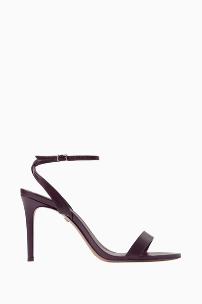 Schutz صندل فاخر من الجلد الأرجواني من Pryia 100، قابل للتعديل عند الكاحل، بكعب 100 ملم