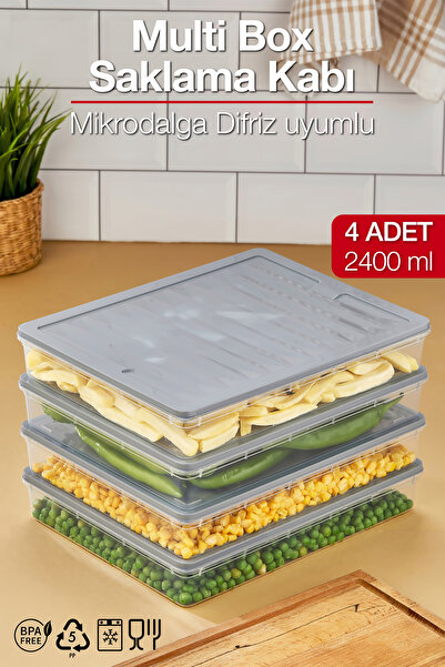 ALP HOME Multi Box 4 Lü Set Saklama Kabı Seti - Dondurucu & Mikrodalga Uyumlu